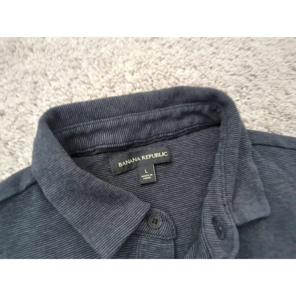 Banana Republic Polo Shirt Mens Large Blue Gray Striped Short Sleeve Golf Casual